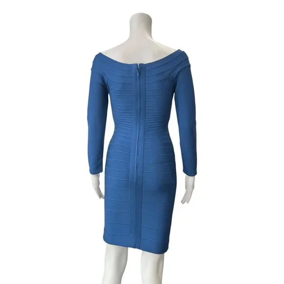 $1050 Herve Leger Max Azria Blue Bandage Candice Long Sleeve Dress size Small - Picture 5 of 10